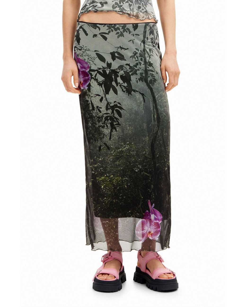 Desigual Gray Tyler Mcgillivary Long Forest Skirt, Polyester