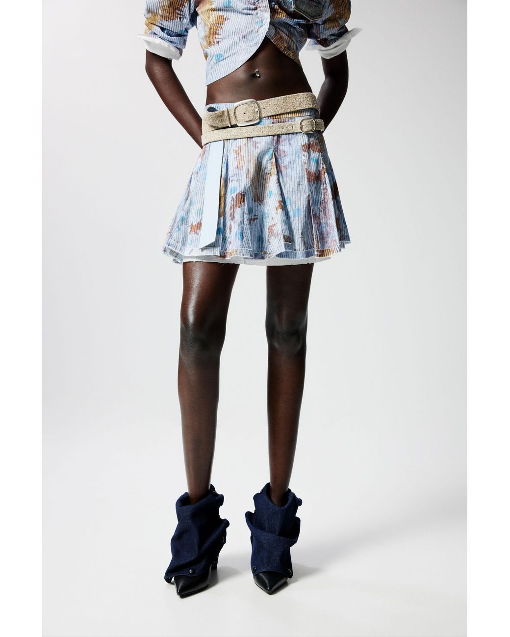 Desigual Black Mini Pleated Floral Skirt, Cotton
