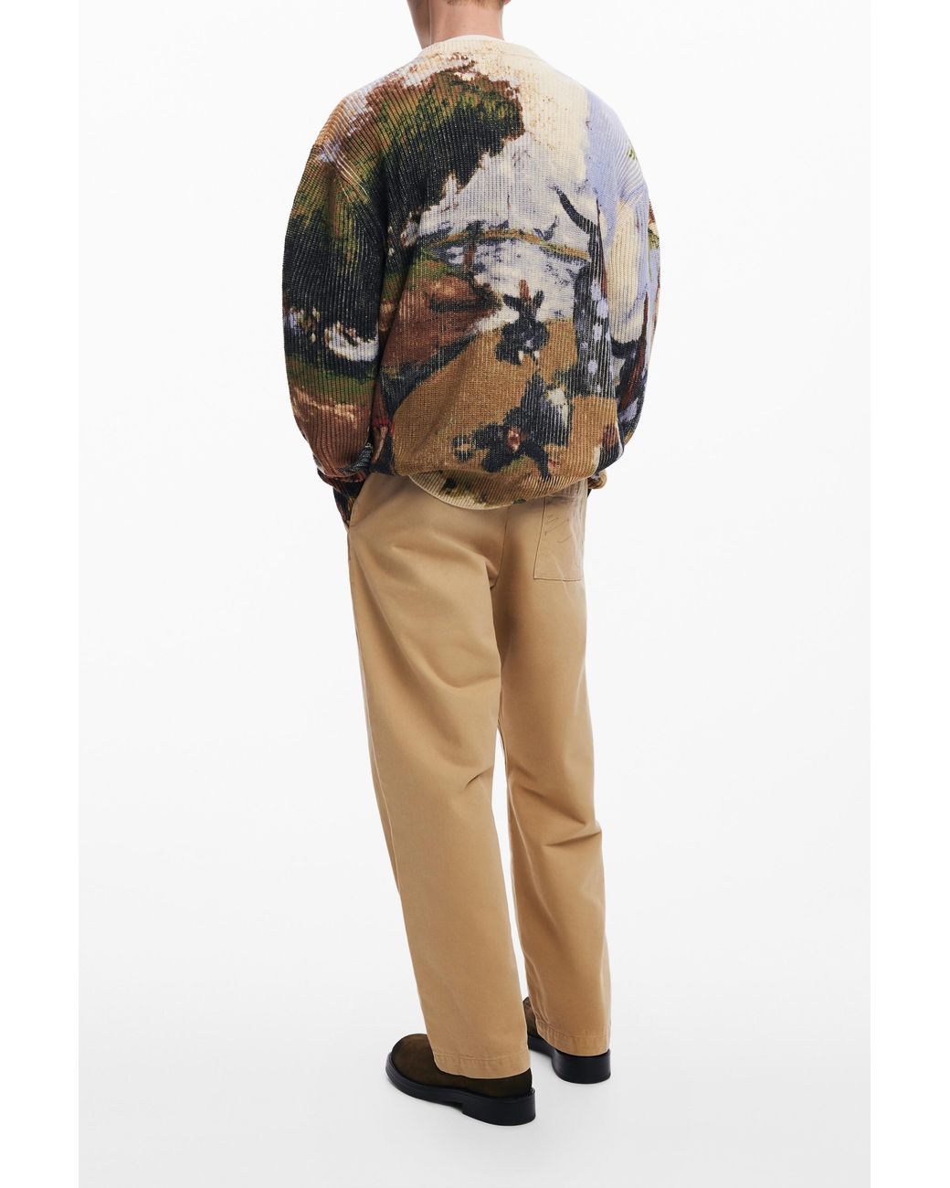 Desigual Green Oversized Landscape Sweater for men