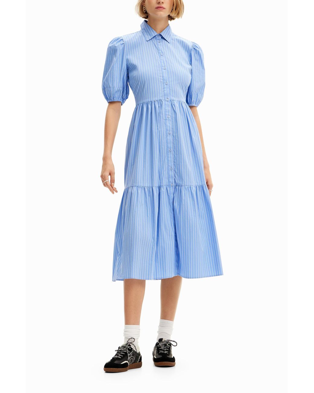 Desigual Blue Striped Midi Shirt Dress