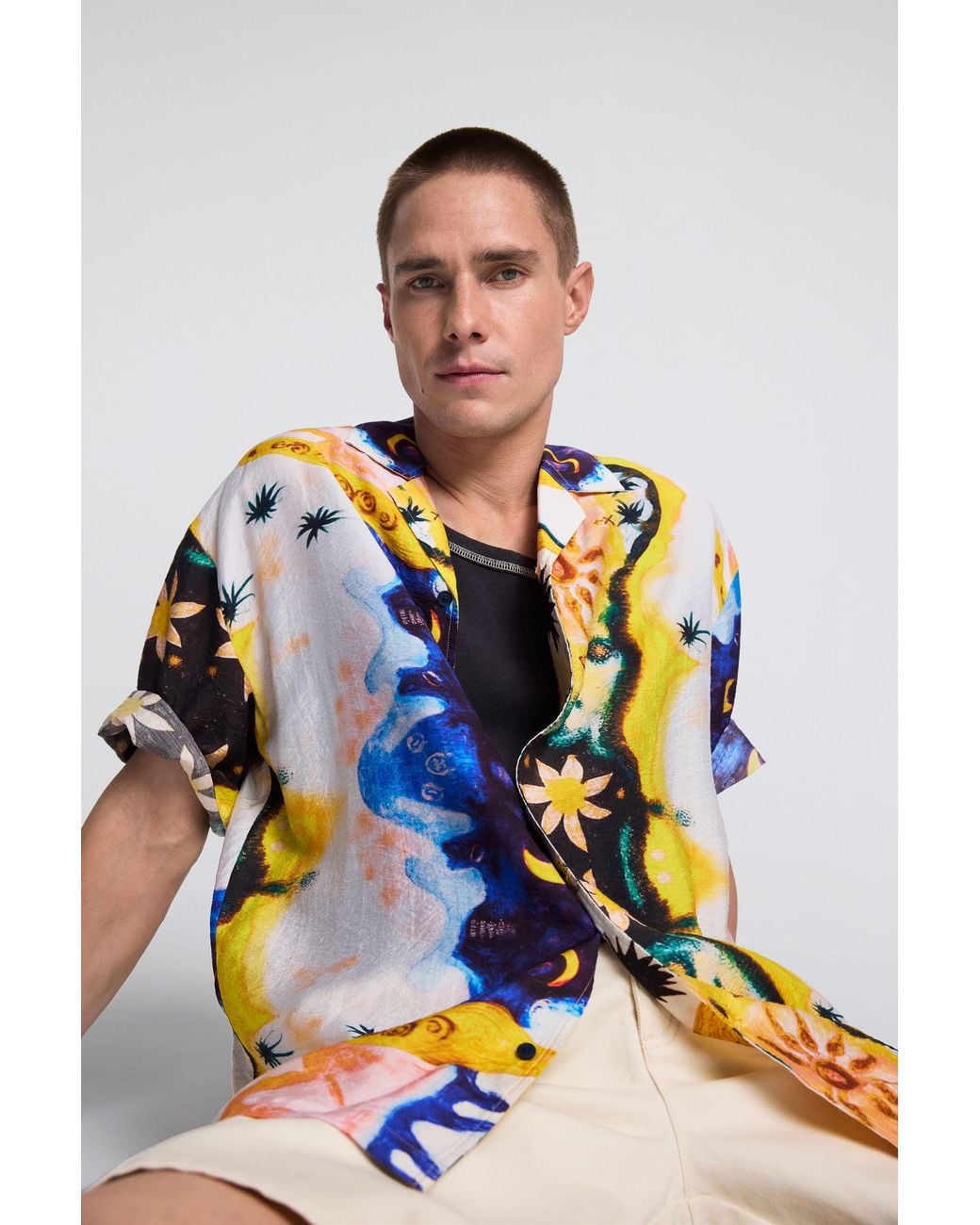Desigual Blue Cosmos Printed Shirt, Cotton for men