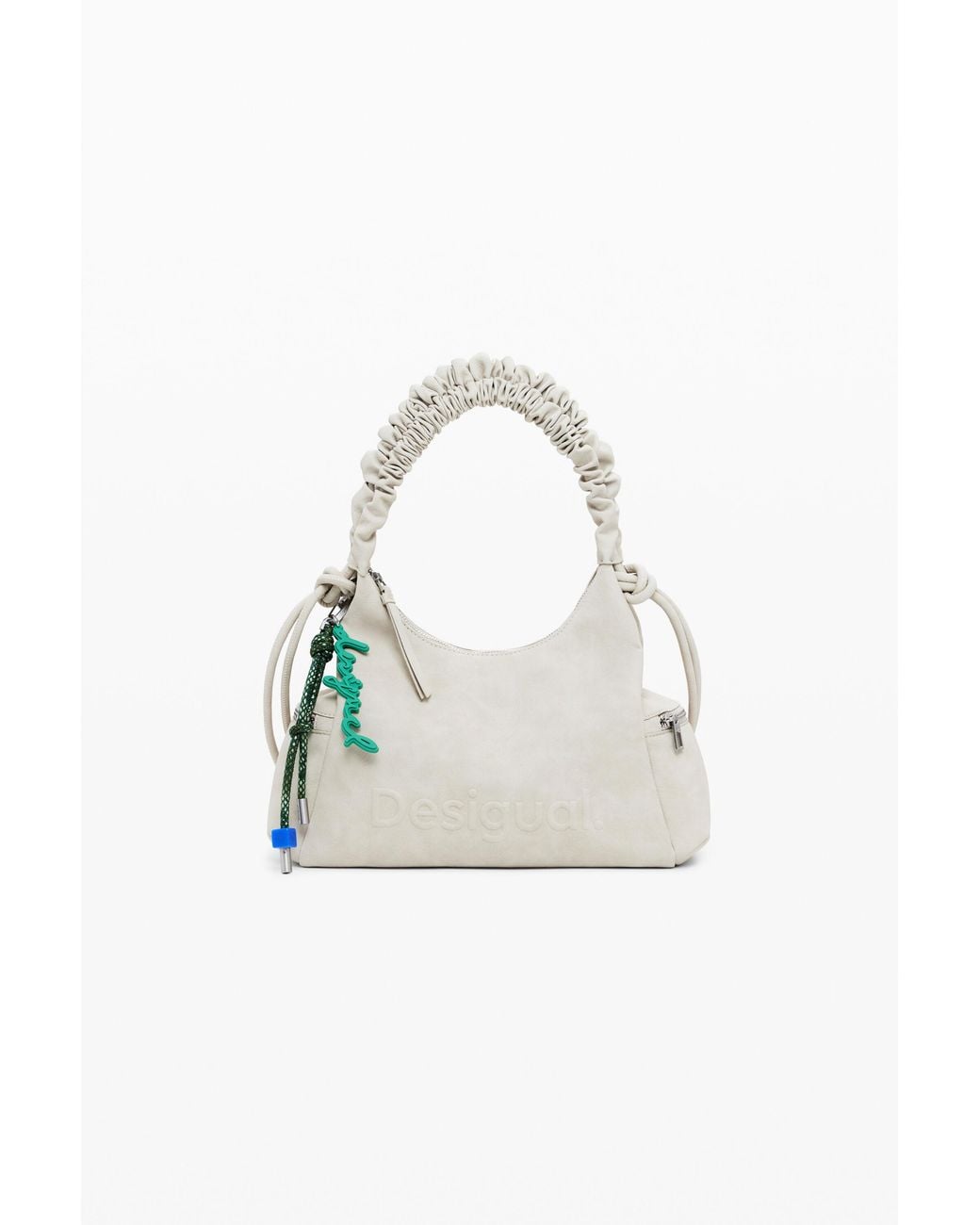 Desigual White Medium 3D Logo Bag With Ruched Handle, Polyurethane