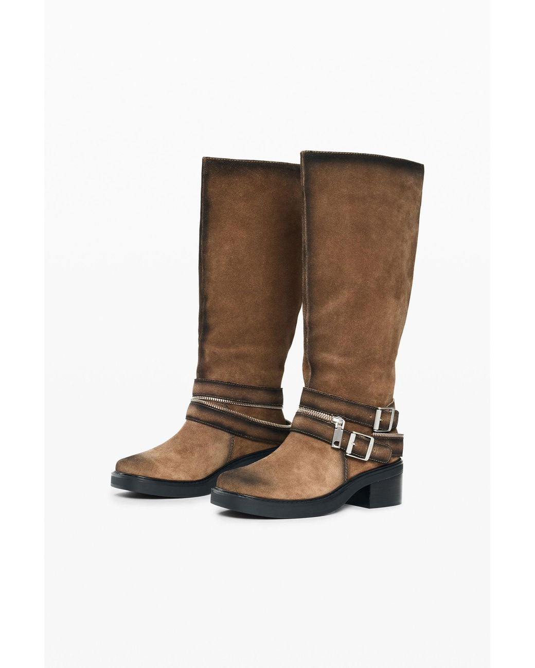 Desigual Brown Flat Buckle Boots, Cow Leather