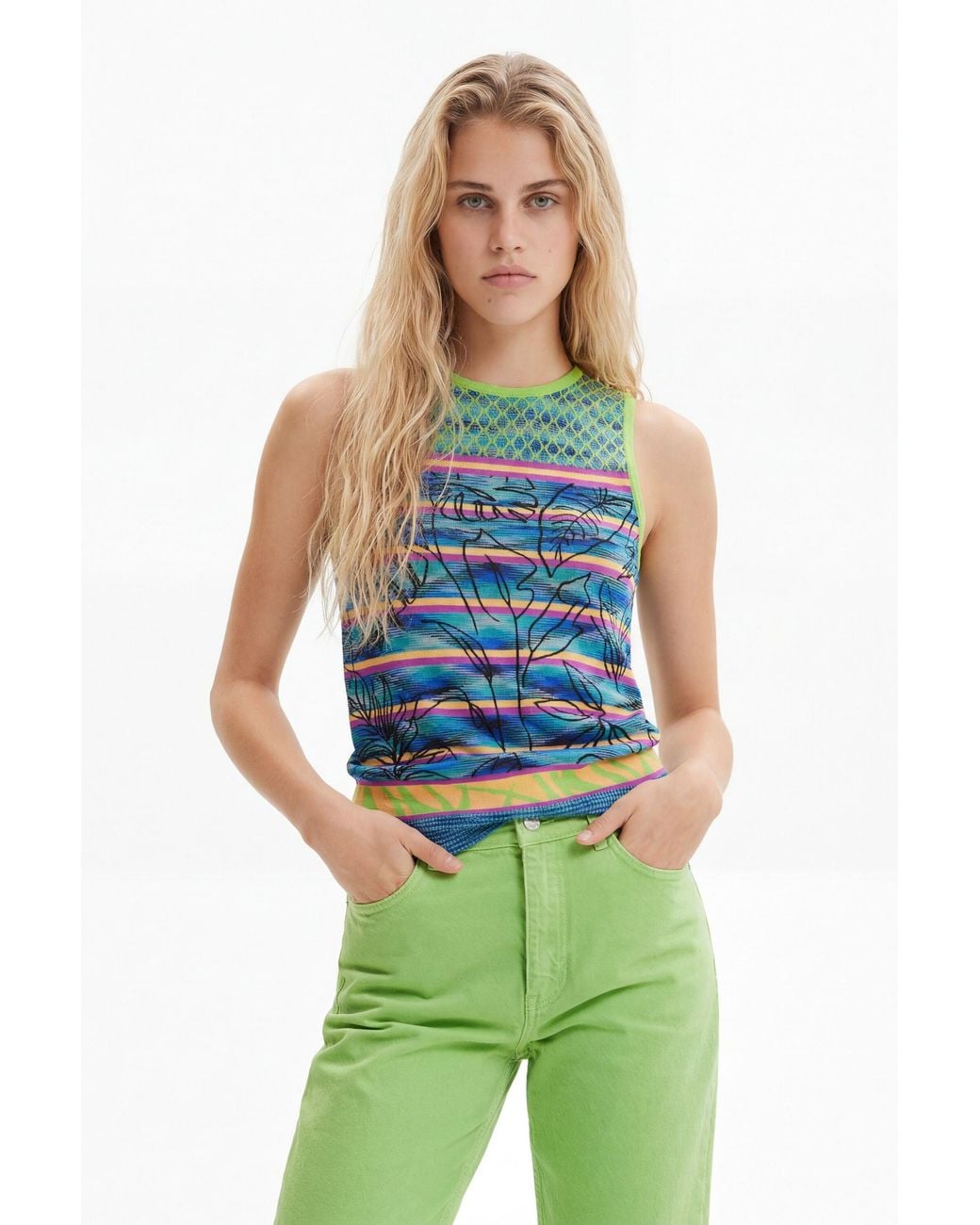 Desigual Blue Knit Striped T-Shirt