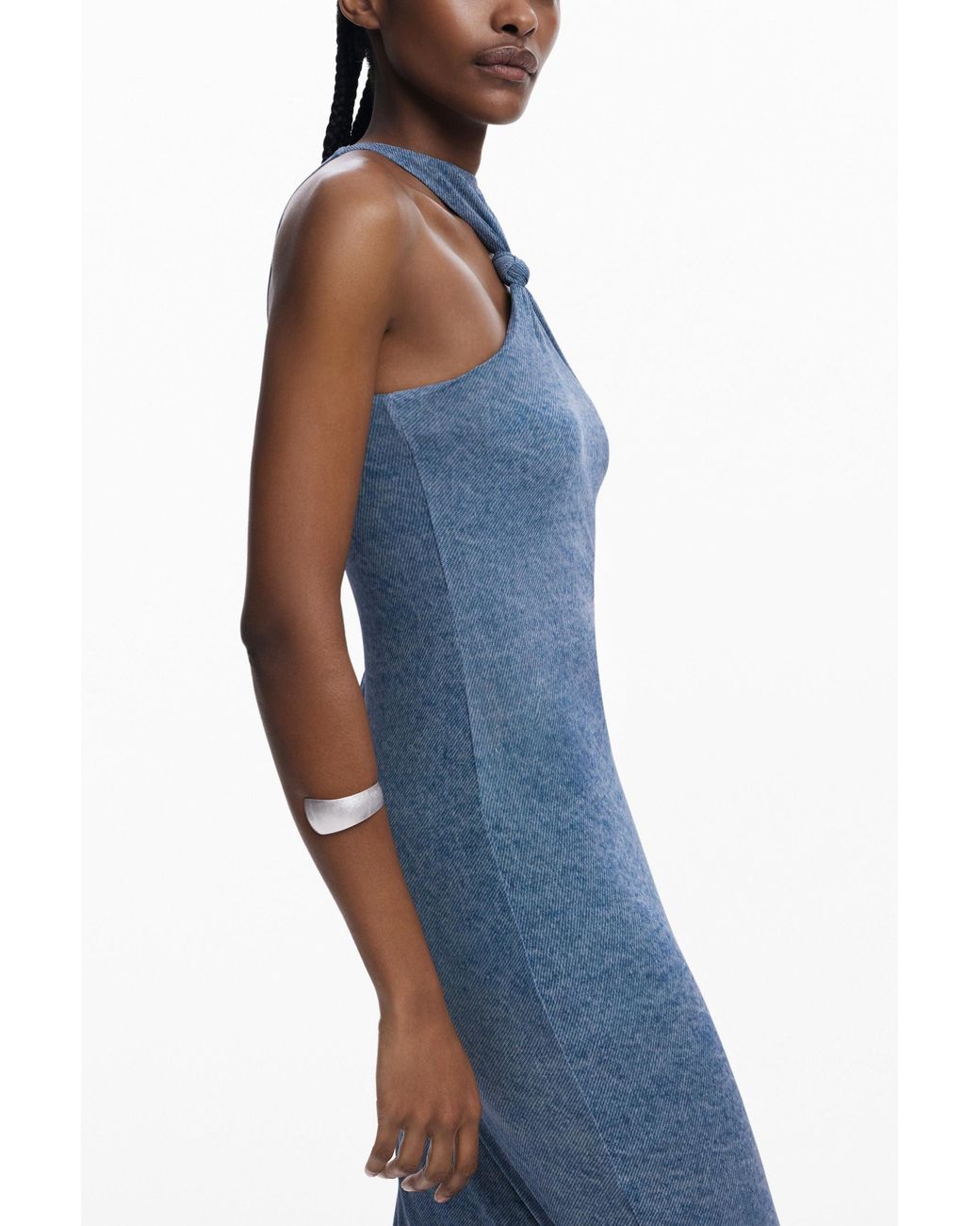Desigual Blue Knot Fitted Midi Dress, Polyester