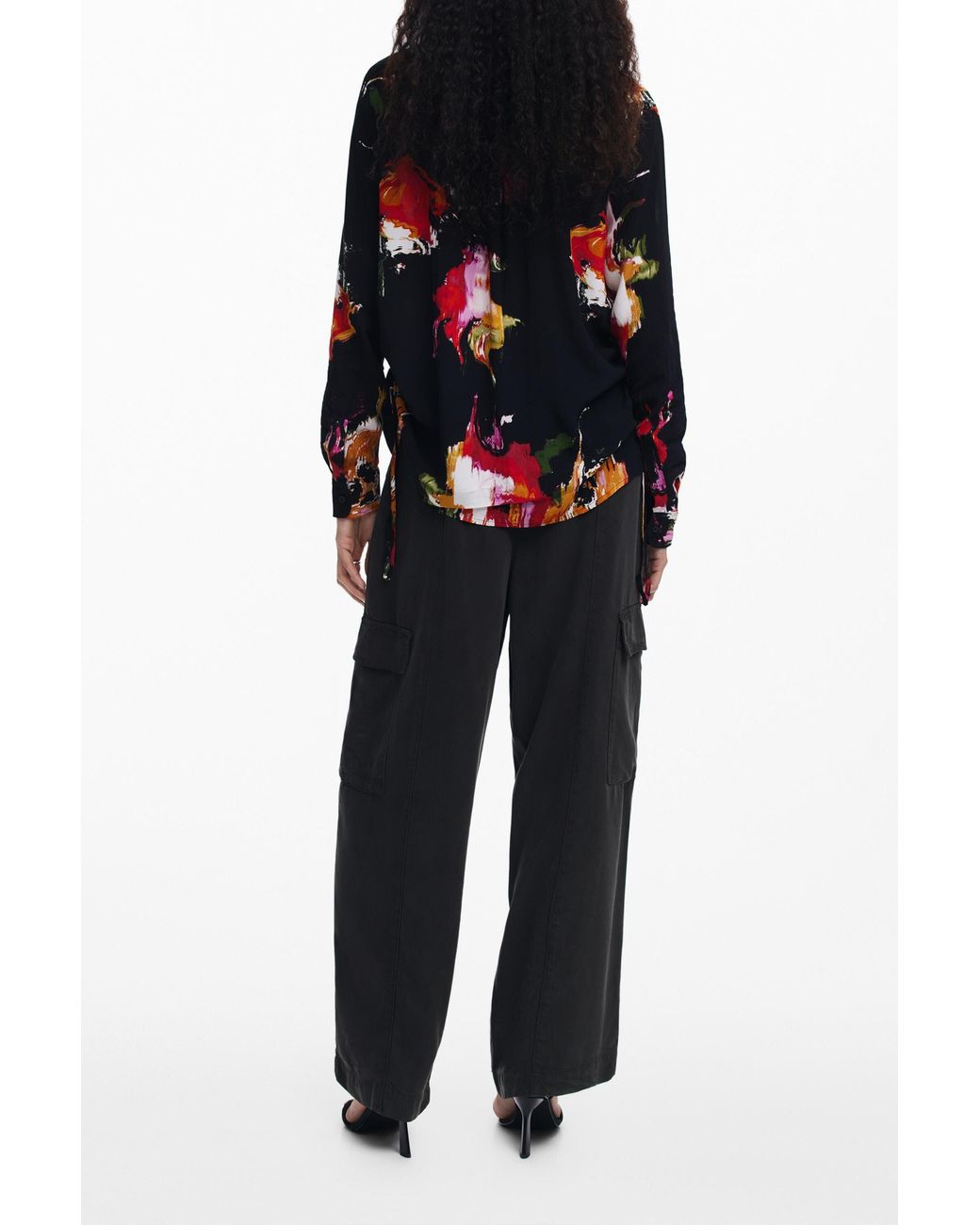 Desigual Black Floral Print Shirt, Viscose