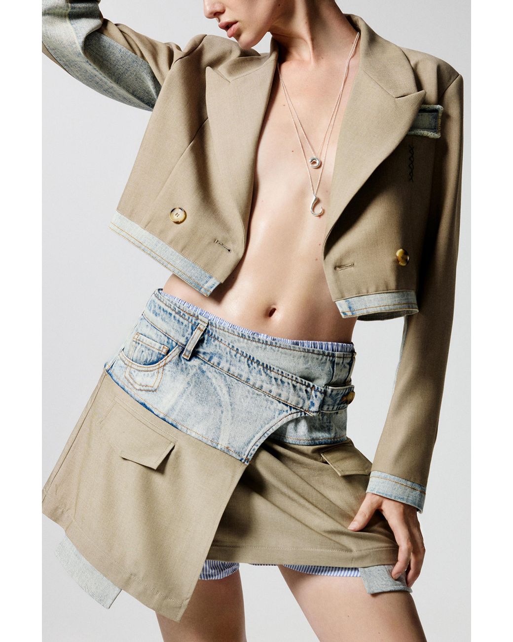 Desigual Black Crop Blazer With Two Materials