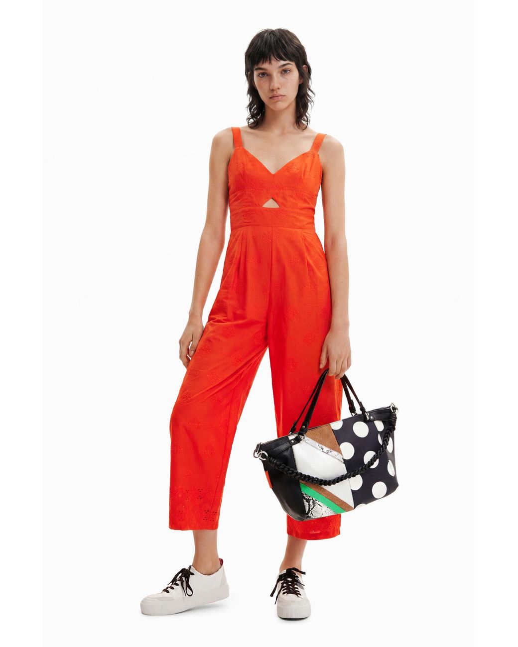 Desigual Long Embroidered Strappy Jumpsuit, Cotton