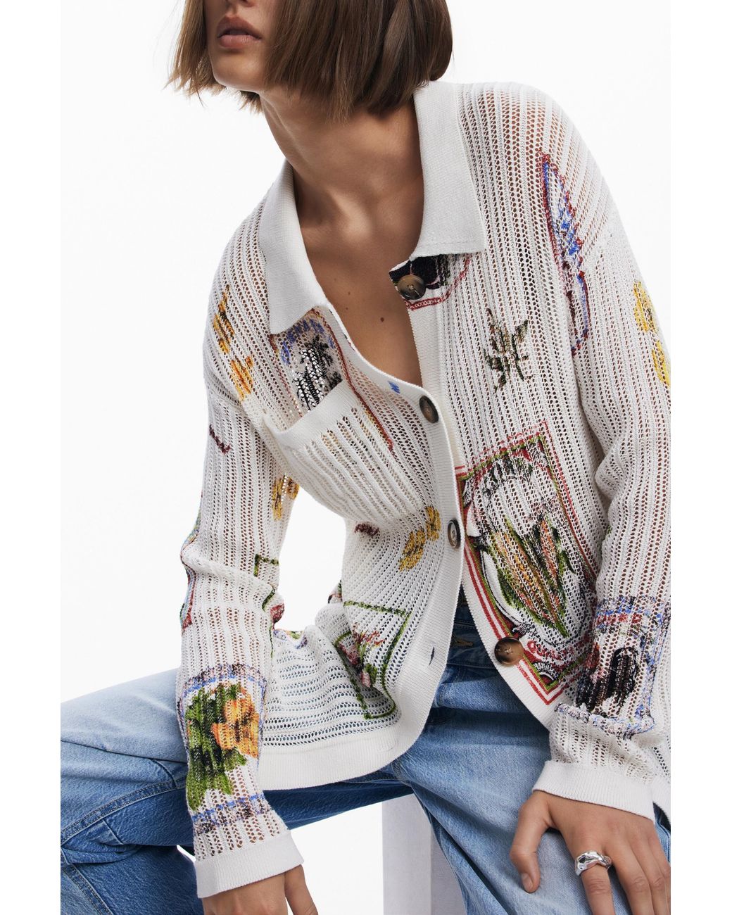 Desigual White Stamp Cardigan