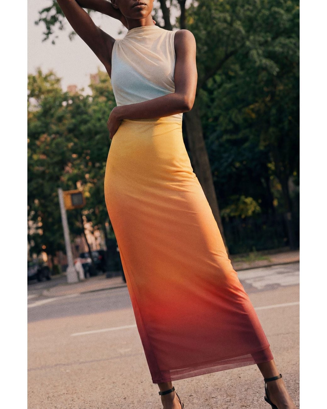 Desigual White Ombre Tulle Dress, Polyester