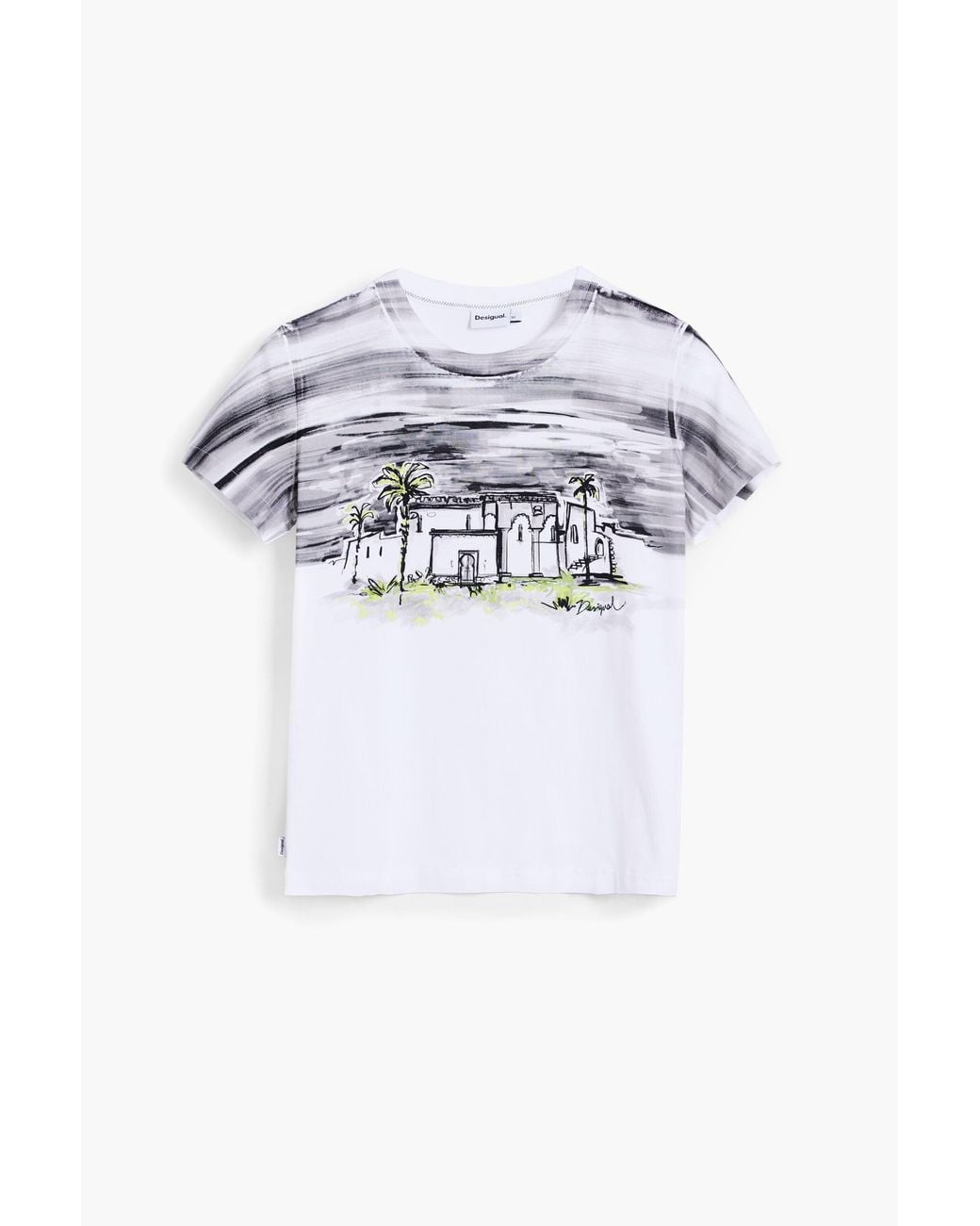 Desigual Blue Short-Sleeve Palm Tree T-Shirt, Cotton