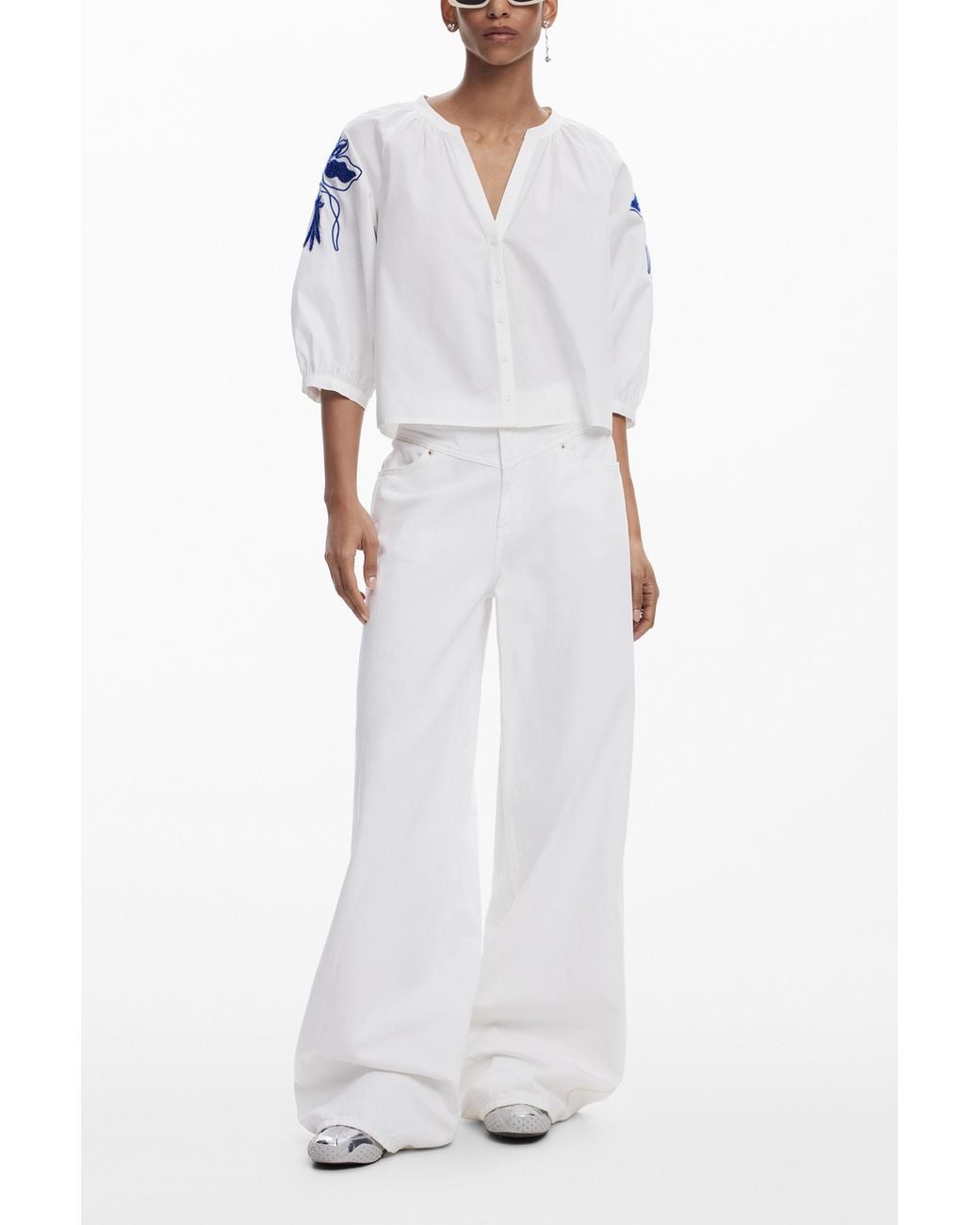 Desigual White Baggy Blouse, Cotton