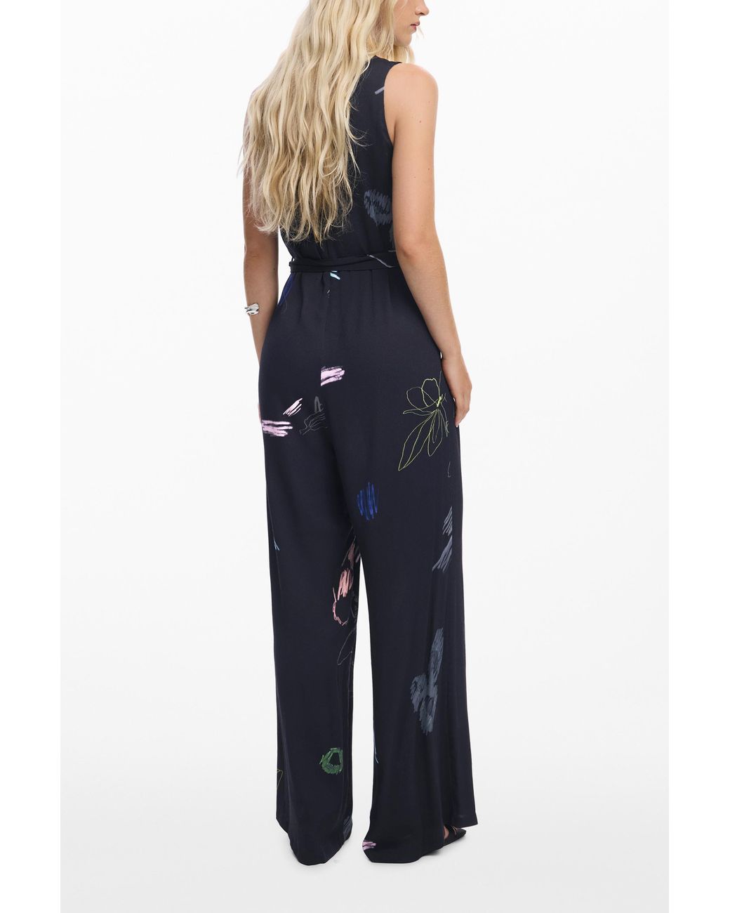 Desigual Blue Floral Palazzo Jumpsuit, Viscose