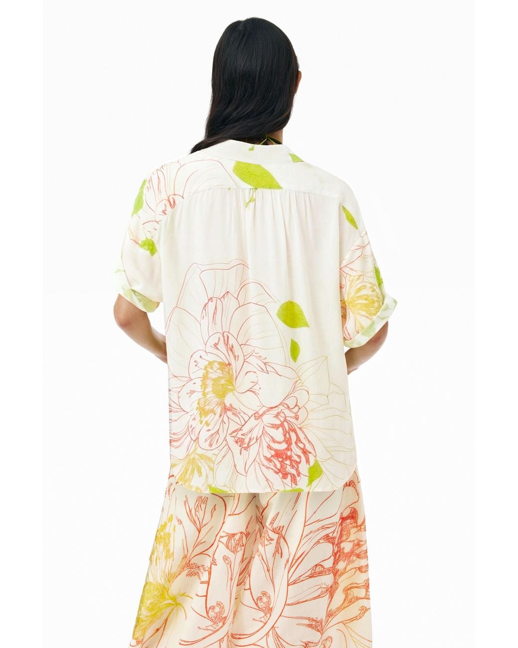 Desigual White Short-Sleeved Floral Shirt, Viscose