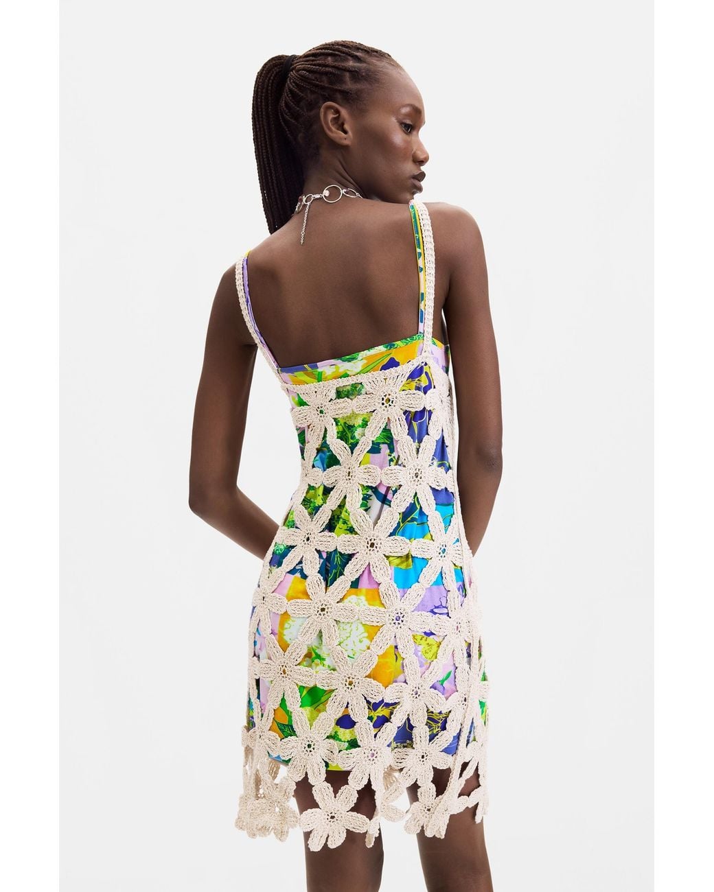 Desigual White Crochet Dress, Cotton