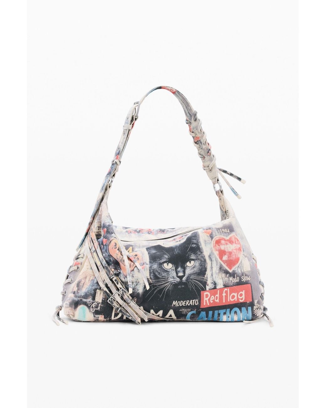 Desigual White Large Printed Bag, Cotton