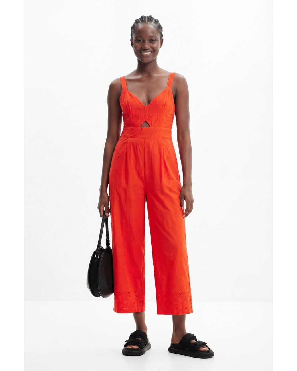Desigual Red Flocked Long Jumpsuit, Cotton