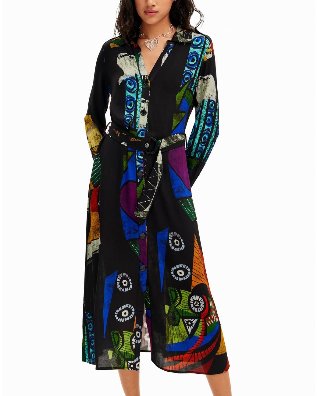 Desigual Blue Christian Lacroix Midi Shirt Dress, Viscose