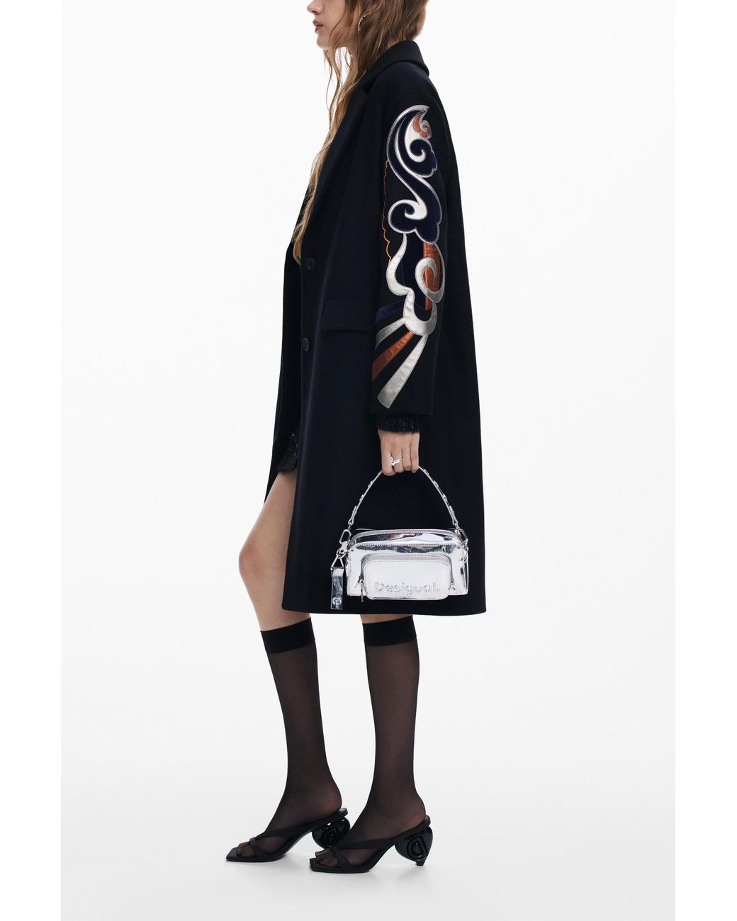 Desigual Blue Coat With Printed Sleeves