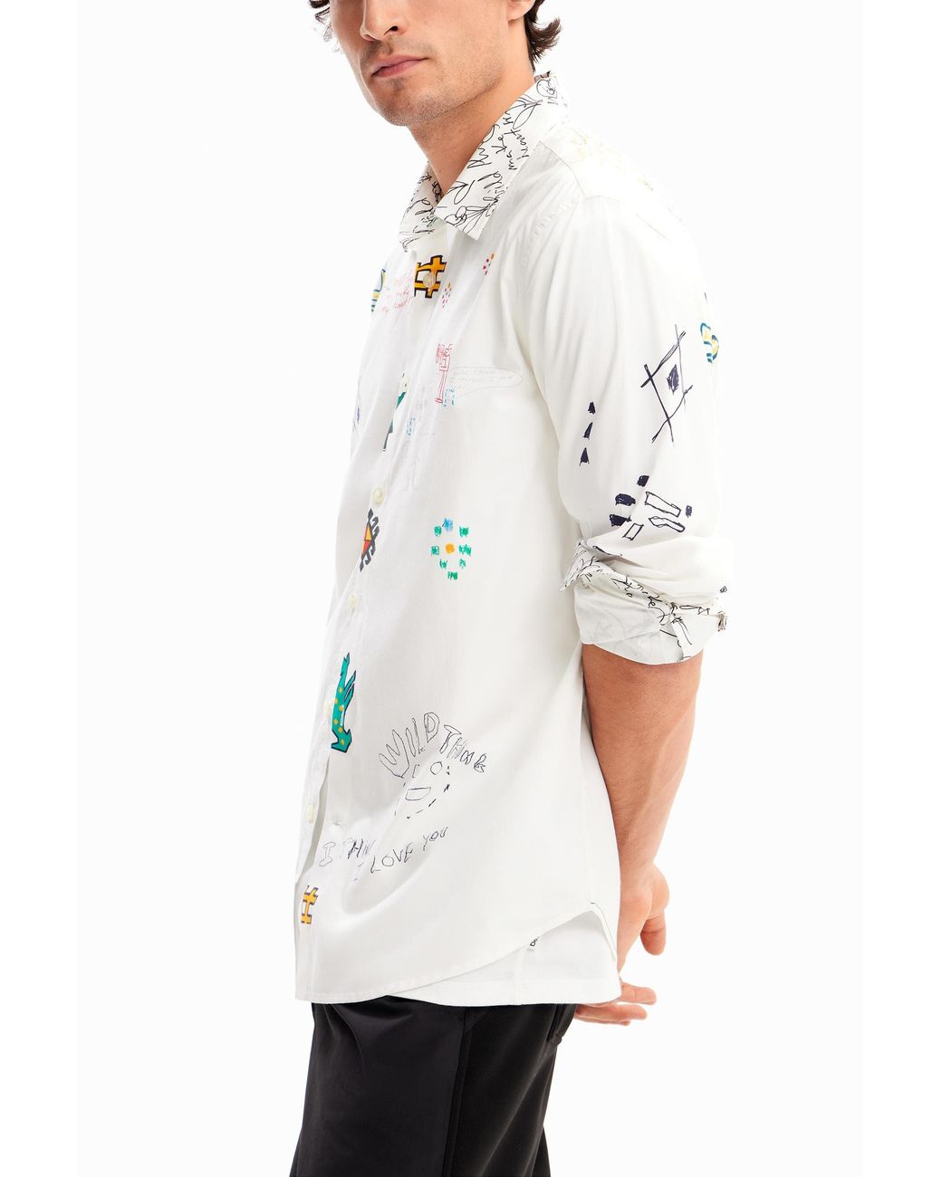 Desigual White Illustrated Shirt With Messages, Cotton for men