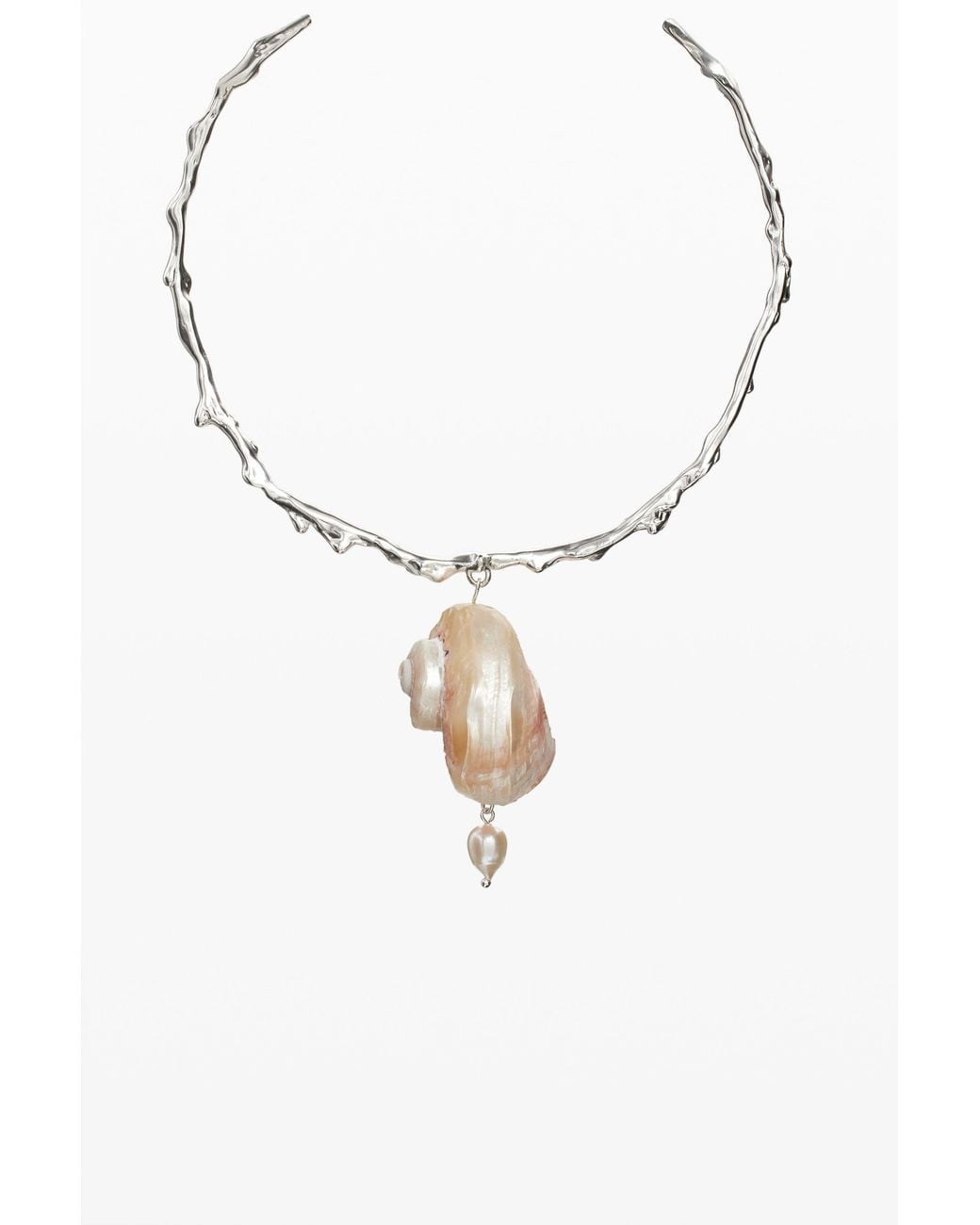 Desigual White Rigid-Plated Shell Necklace Zalio