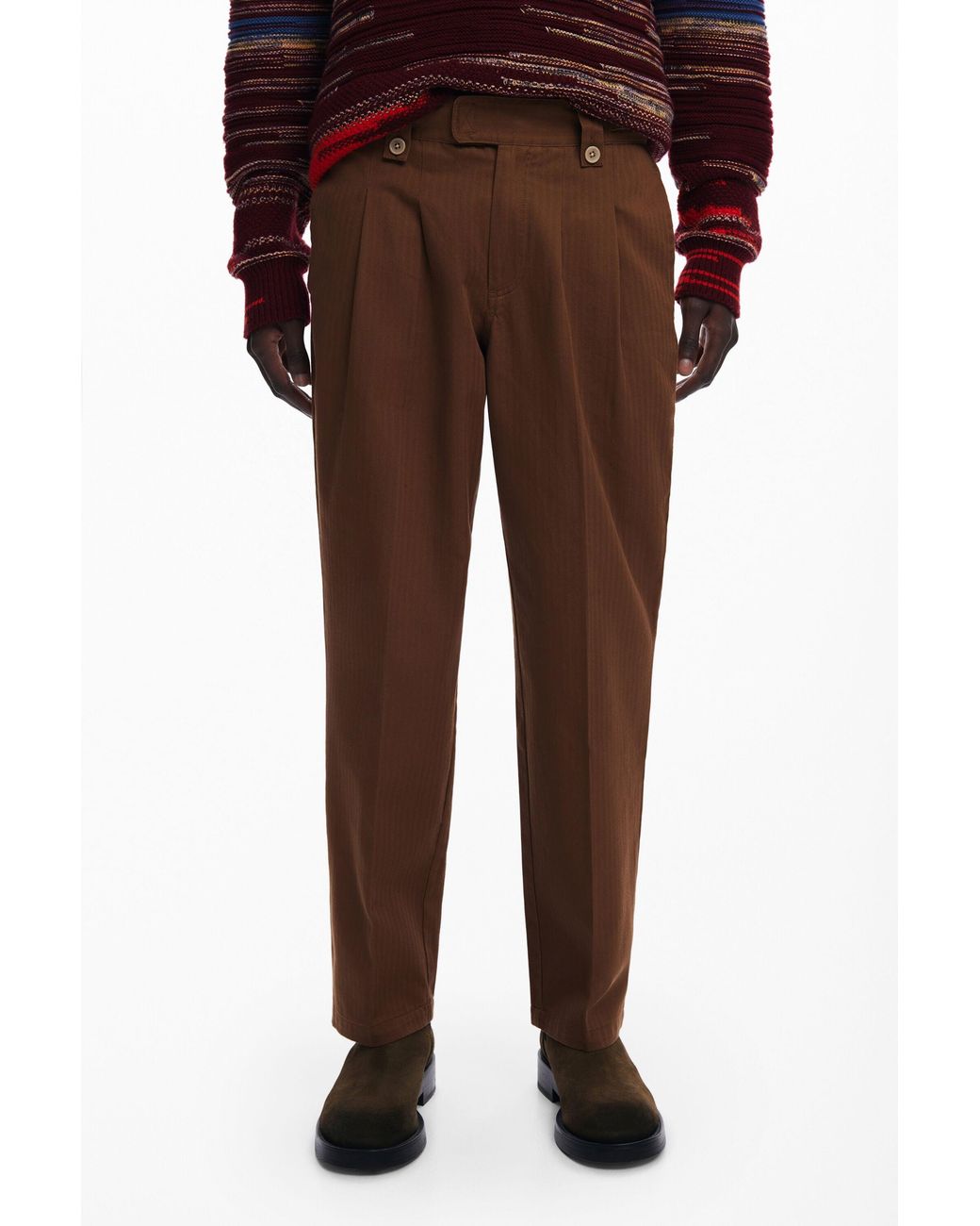 Pantalón Largo Pinzas, Algodon, Marrón Desigual de hombre de color Brown