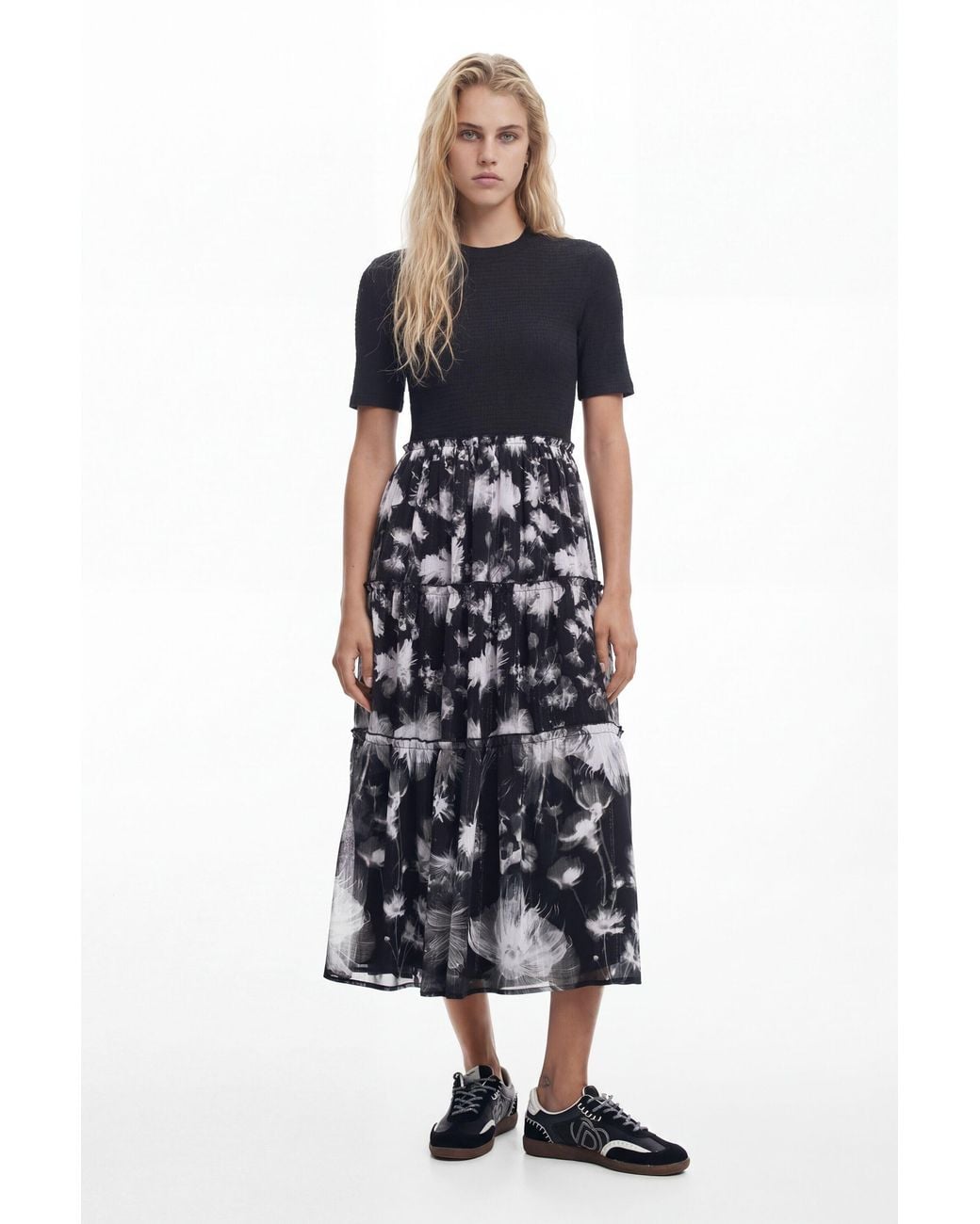 Desigual White Combined Midi Dress, Polyester
