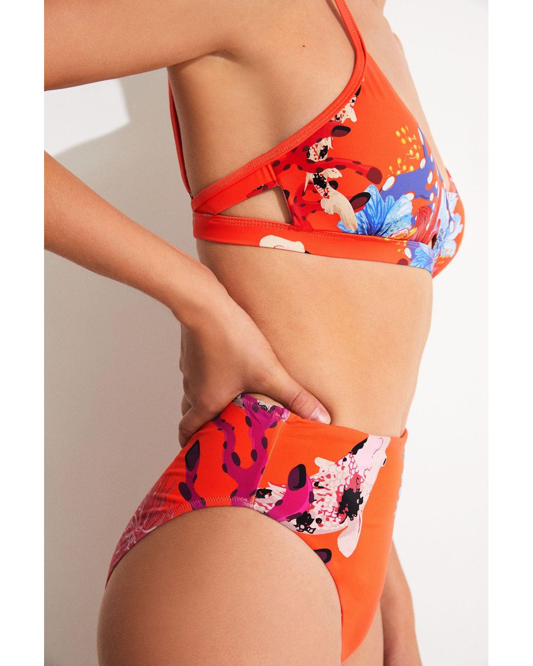 Desigual Orange Coral Triangle Bikini Top