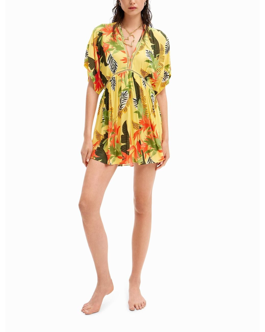 Desigual Yellow Tropical Tunic Dress, Viscose