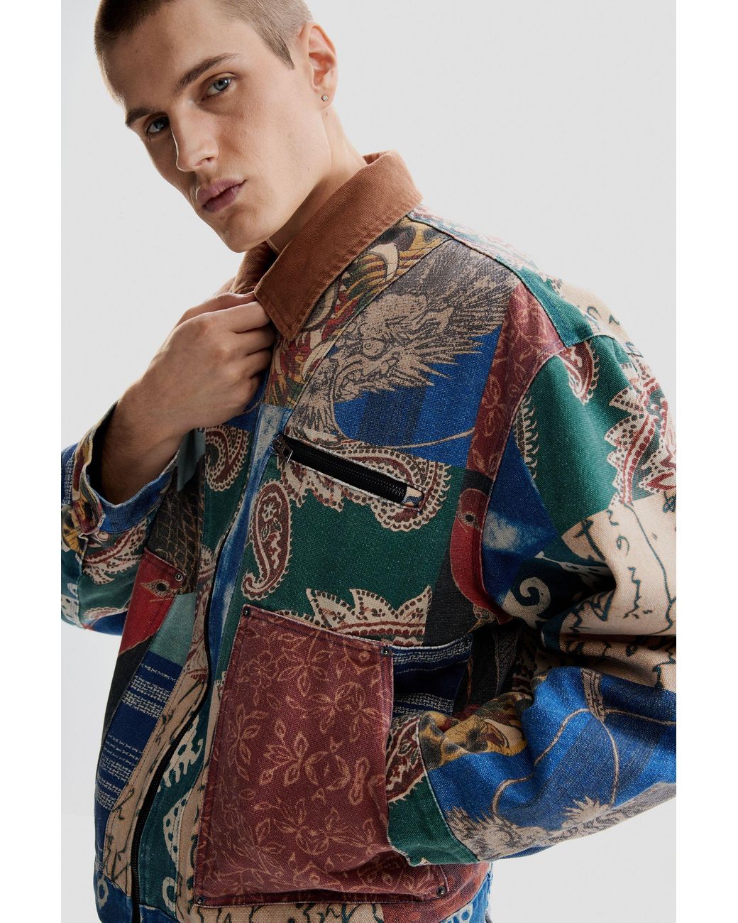 Desigual Blue Patchwork Jacket, Cotton for men