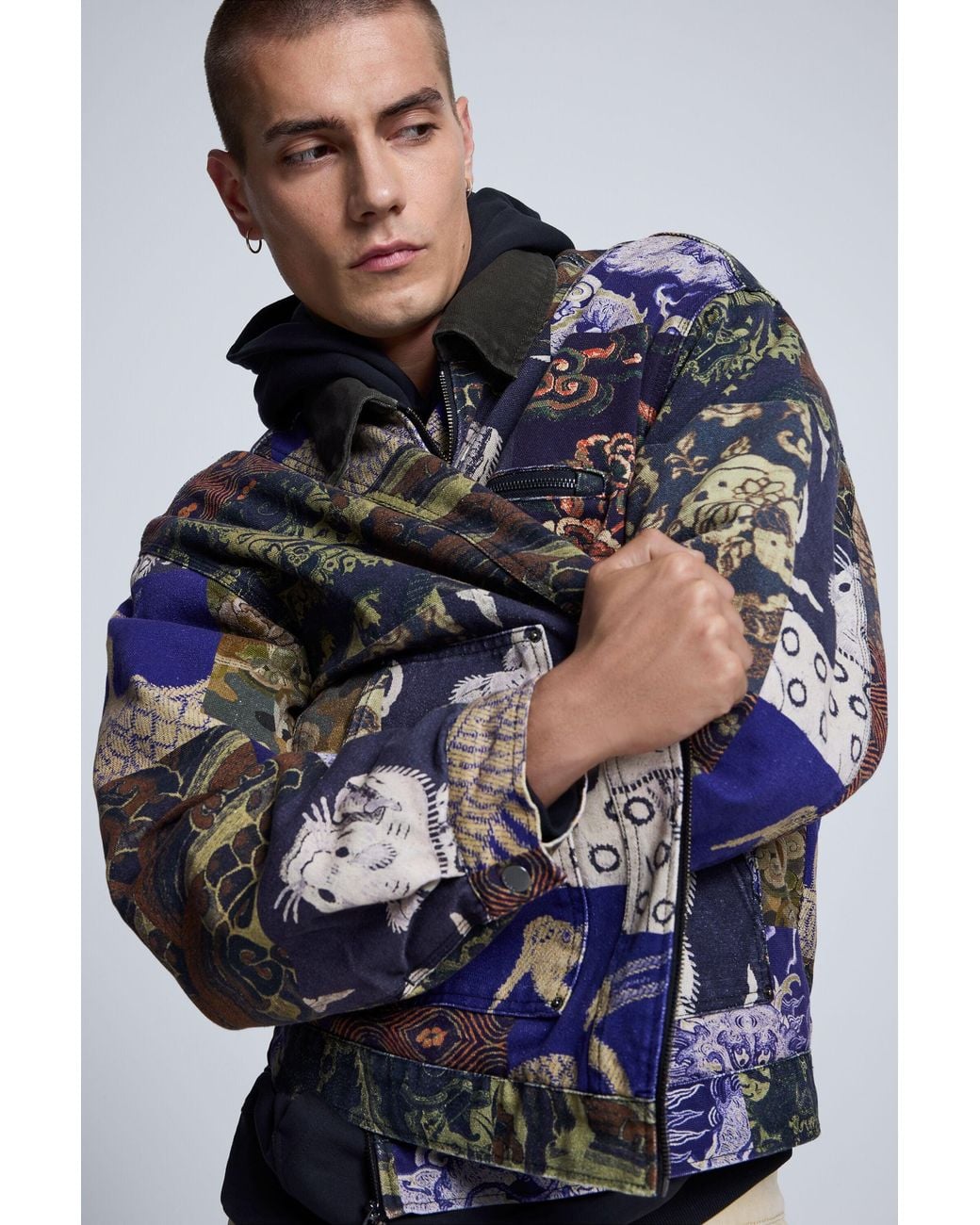 Desigual Blue Camouflage Printed Jacket, Cotton for men