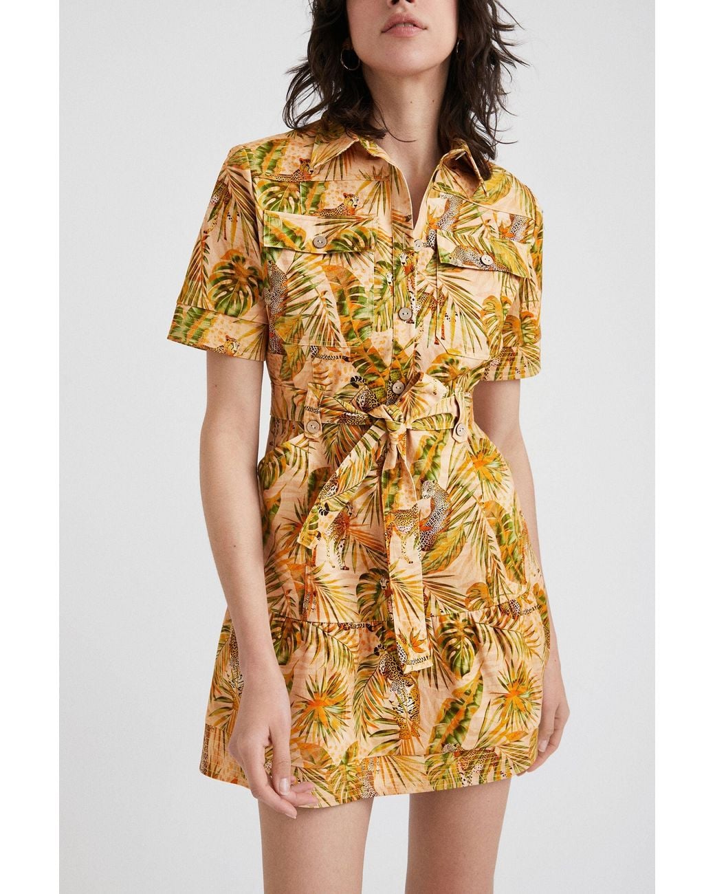 Desigual Metallic Tropical Shirt Dress, Cotton