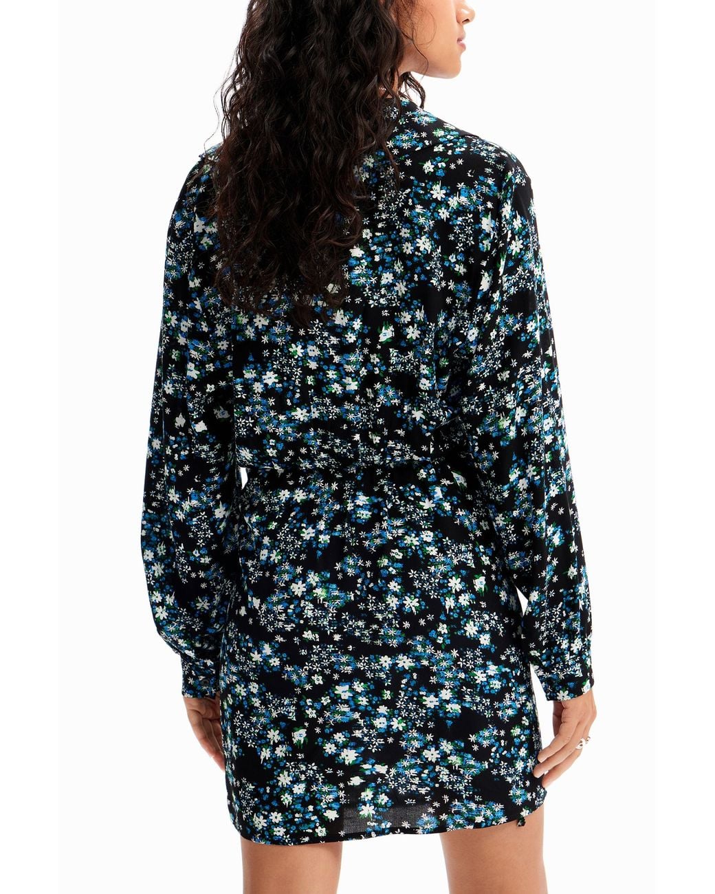 Desigual Green Short Floral Wrap Dress, Viscose