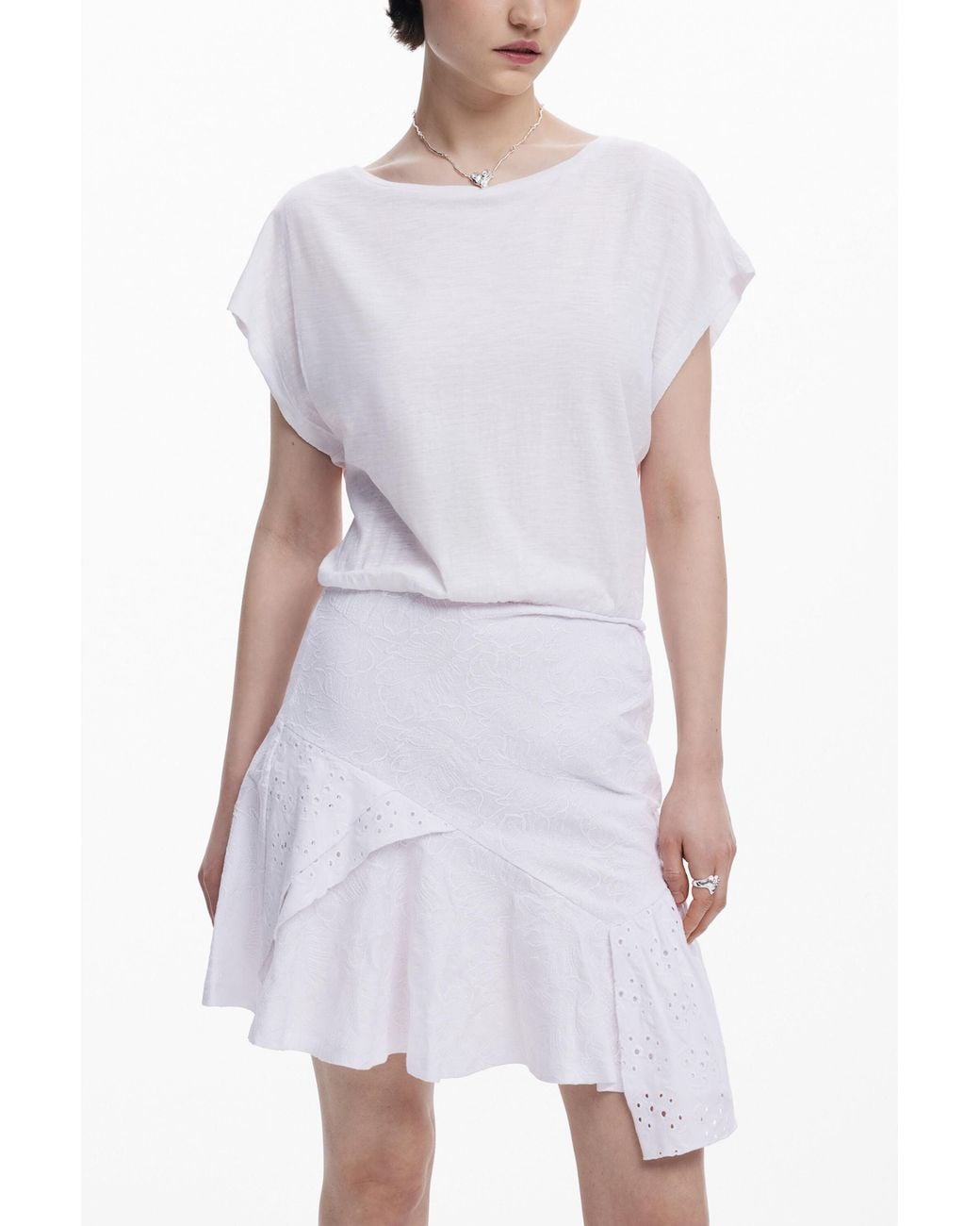 Desigual White Combined Short Dress, Cotton