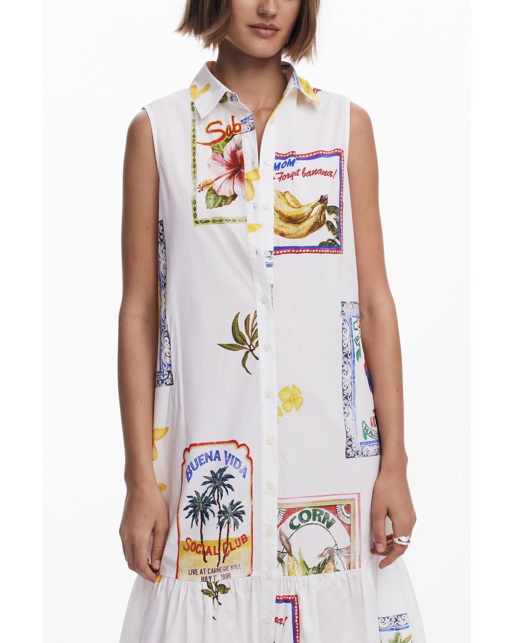 Desigual White Postcard Shirt Dress, Cotton