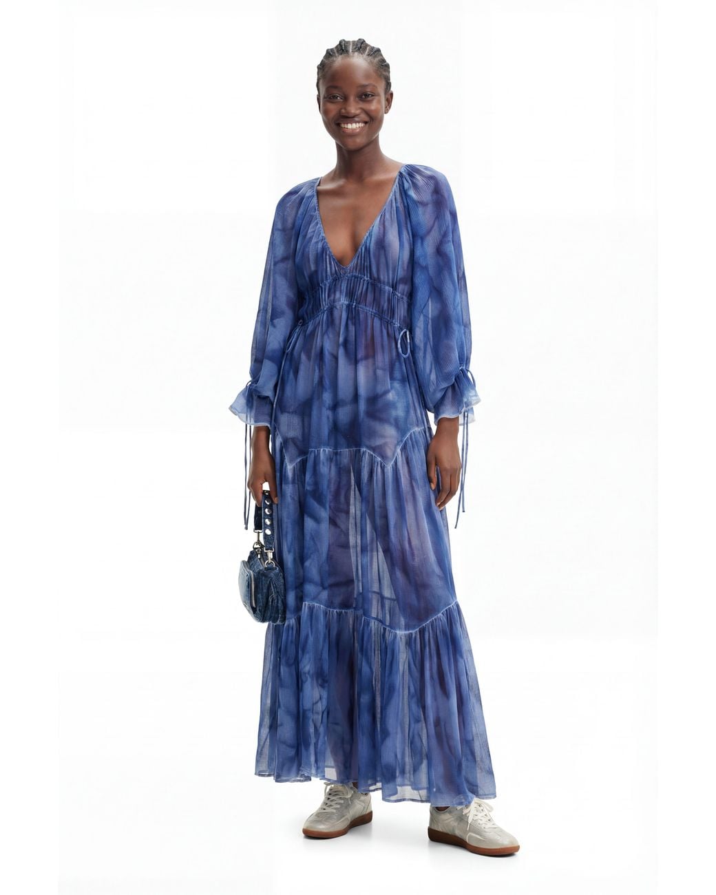 Desigual Blue Long Tie Dress, Polyester