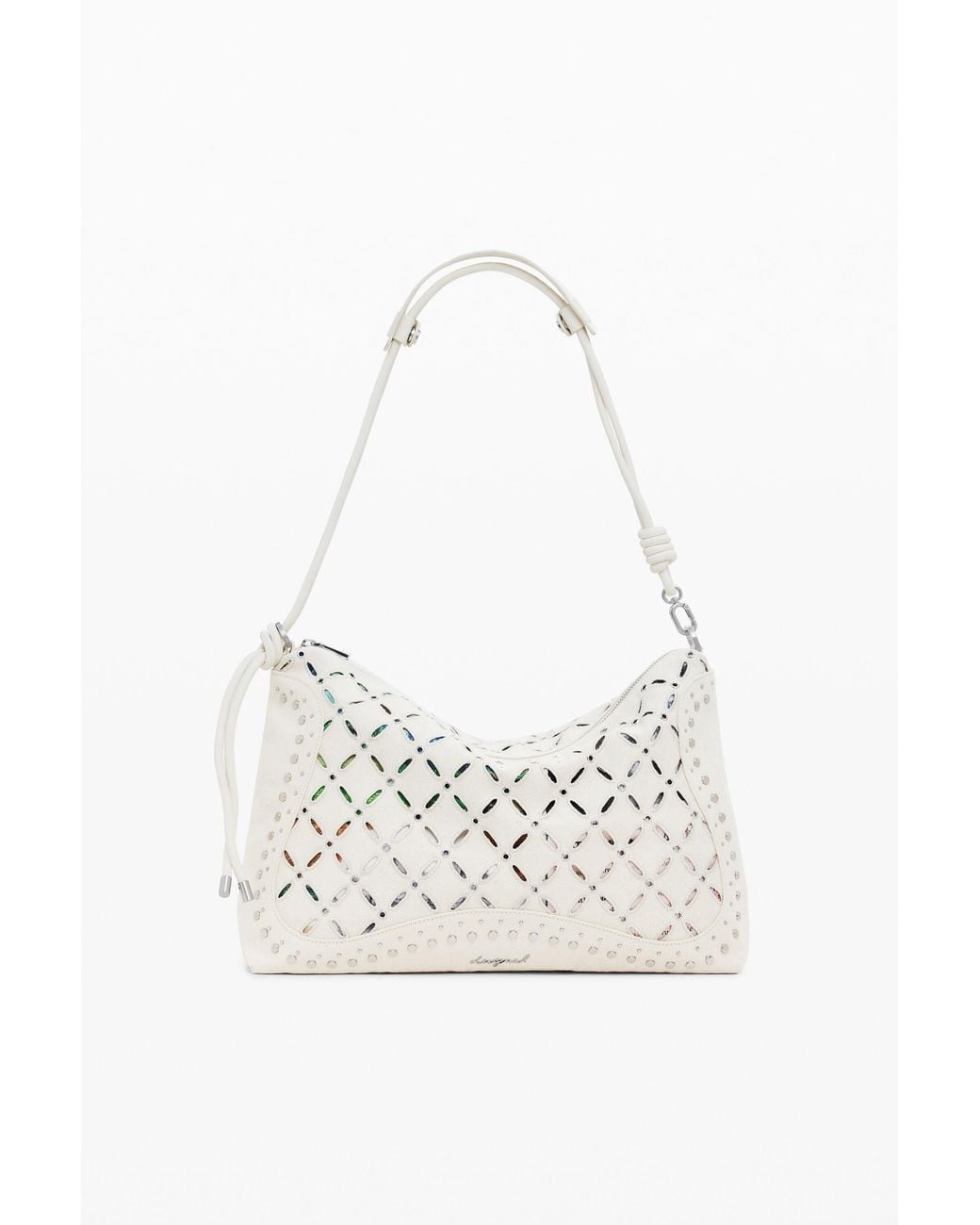 Desigual White Medium Perforated Crossbody Bag, Cotton