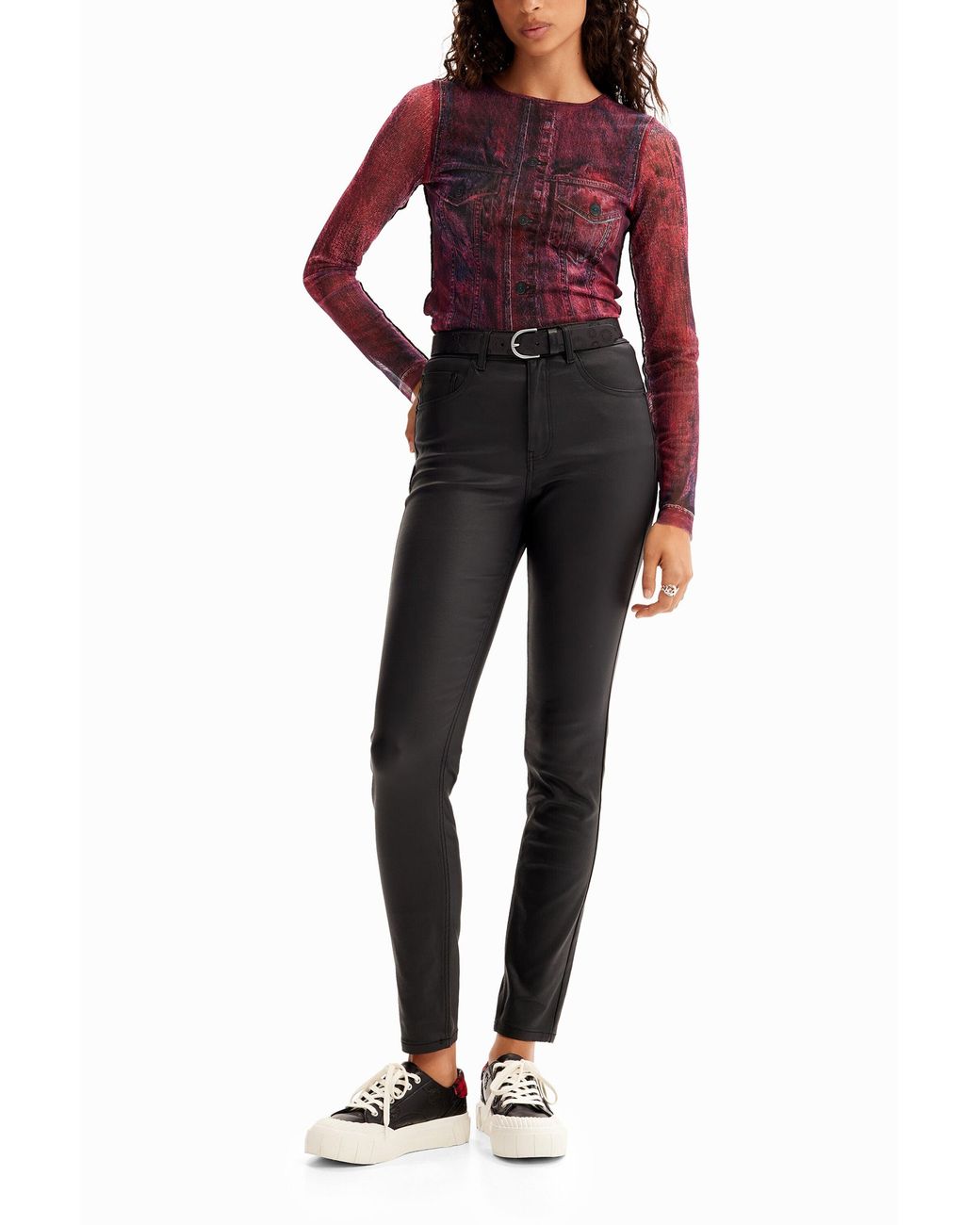 Desigual Black Leather-Effect Trousers, Polyurethane