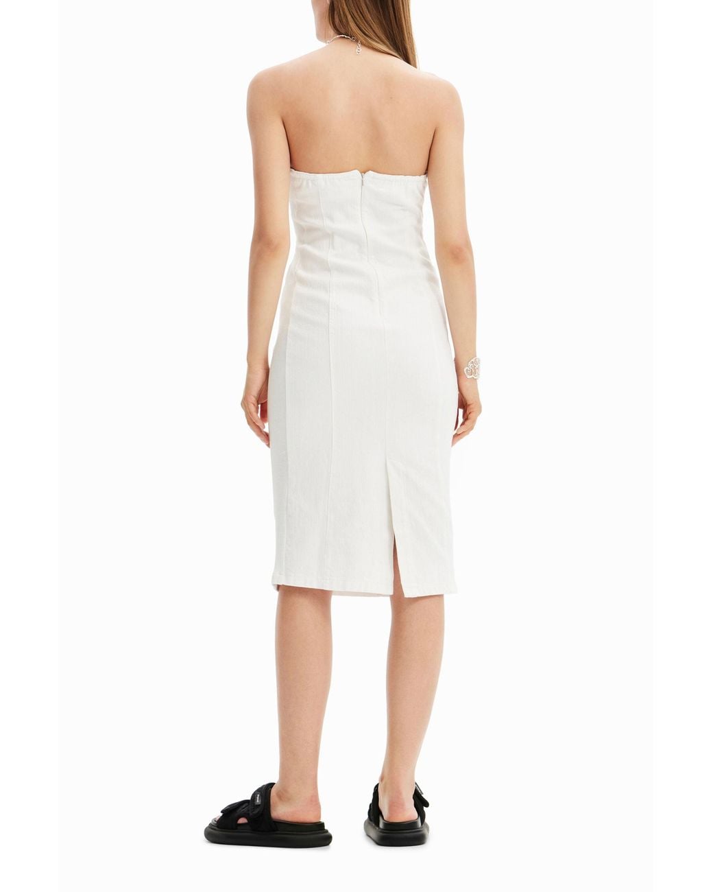 Desigual White Slim Denim Midi Dress, Cotton