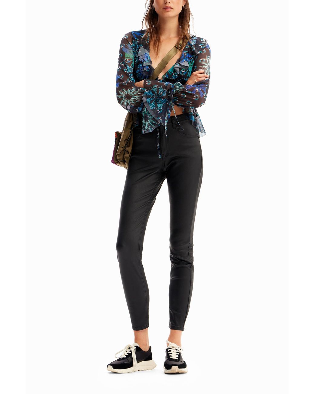 Desigual Blue Ruffled Tulle Blouse, Polyester