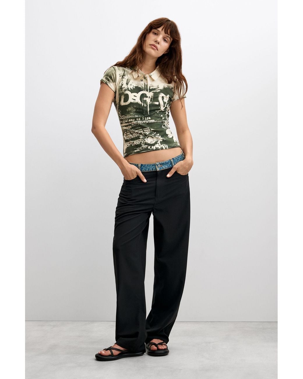 Desigual Brown Printed Polo T-Shirt, Cotton