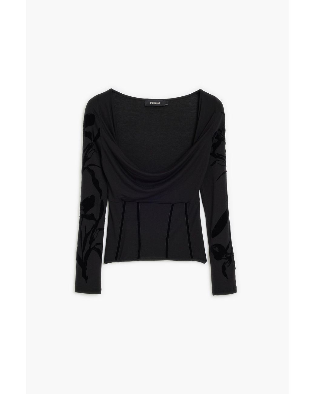 Desigual Black Draped Neck T-Shirt, Viscose