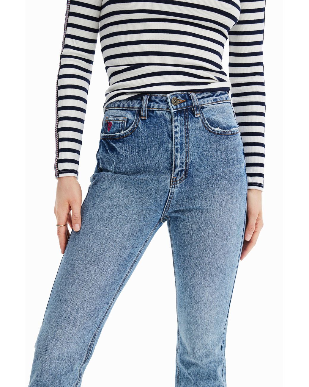 Desigual Blue Straight Ankle Grazer Jeans, Cotton