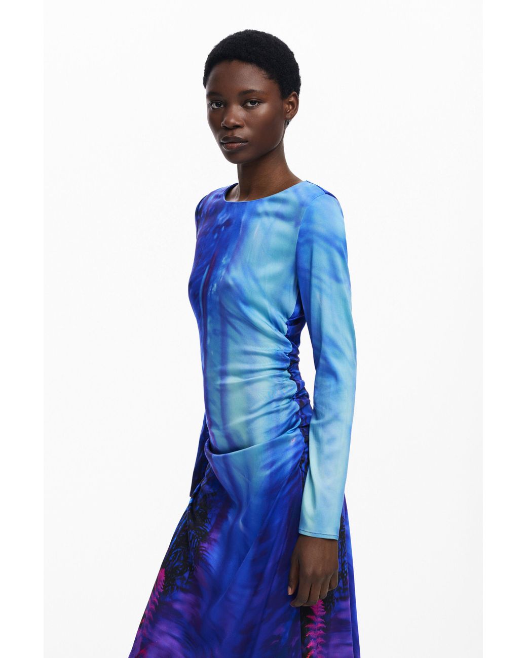 Desigual Asymmetric Landscape Dress, Viscose in Blue | Lyst