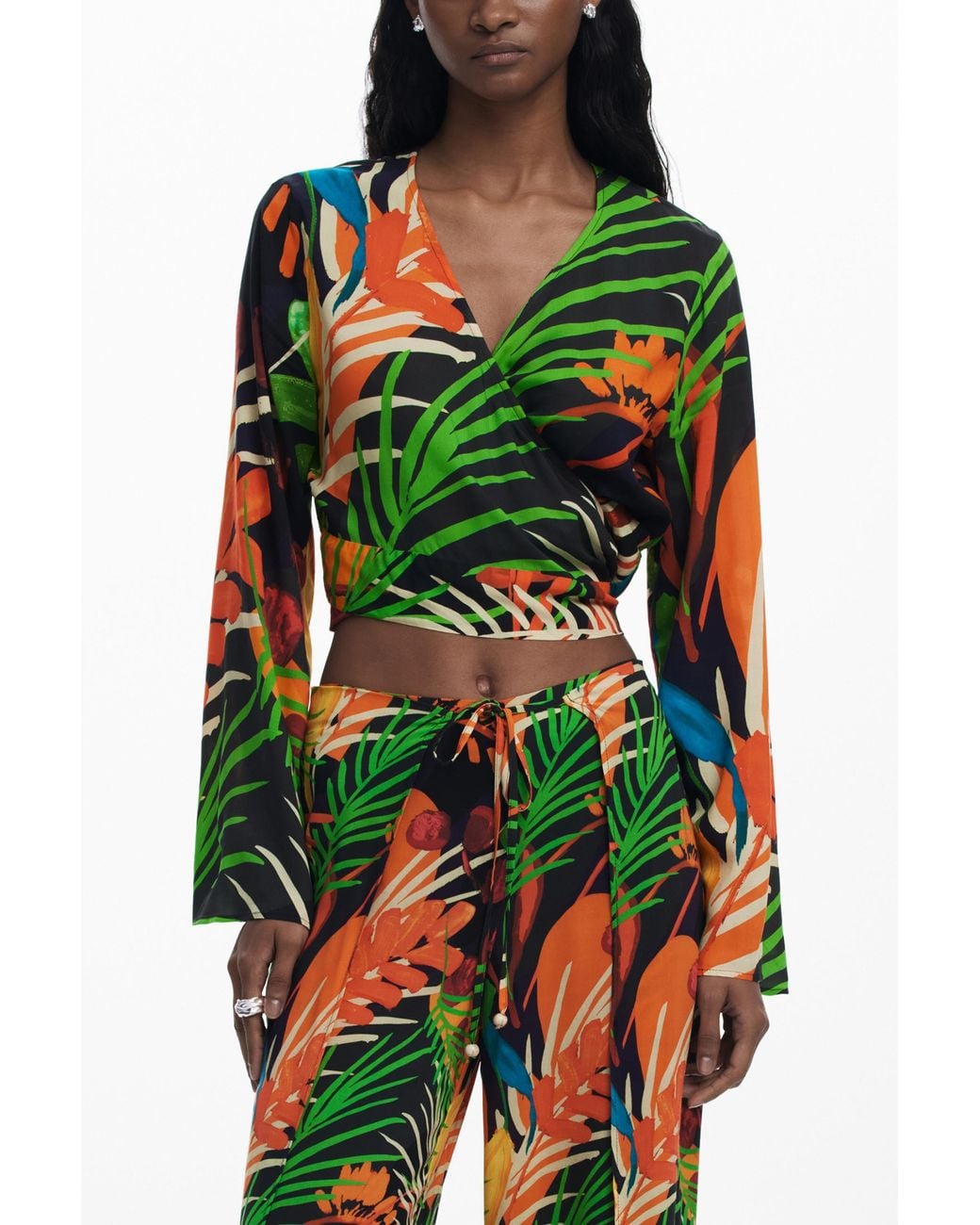 Desigual Red Tropical Wrap Top, Viscose