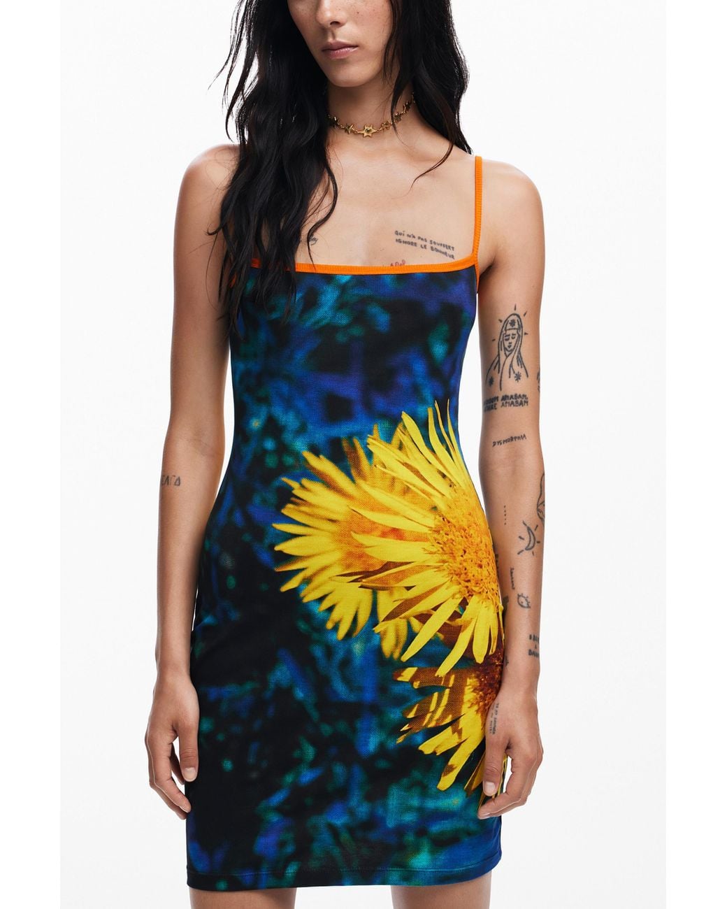 Desigual White Sunflower Midi Dress, Cotton
