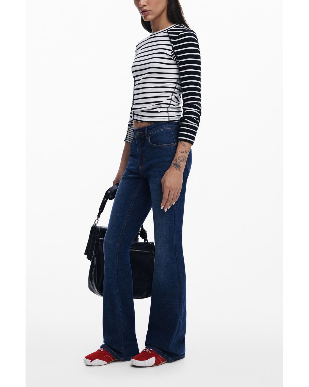 Desigual Blue Asymmetric Striped T-Shirt, Cotton
