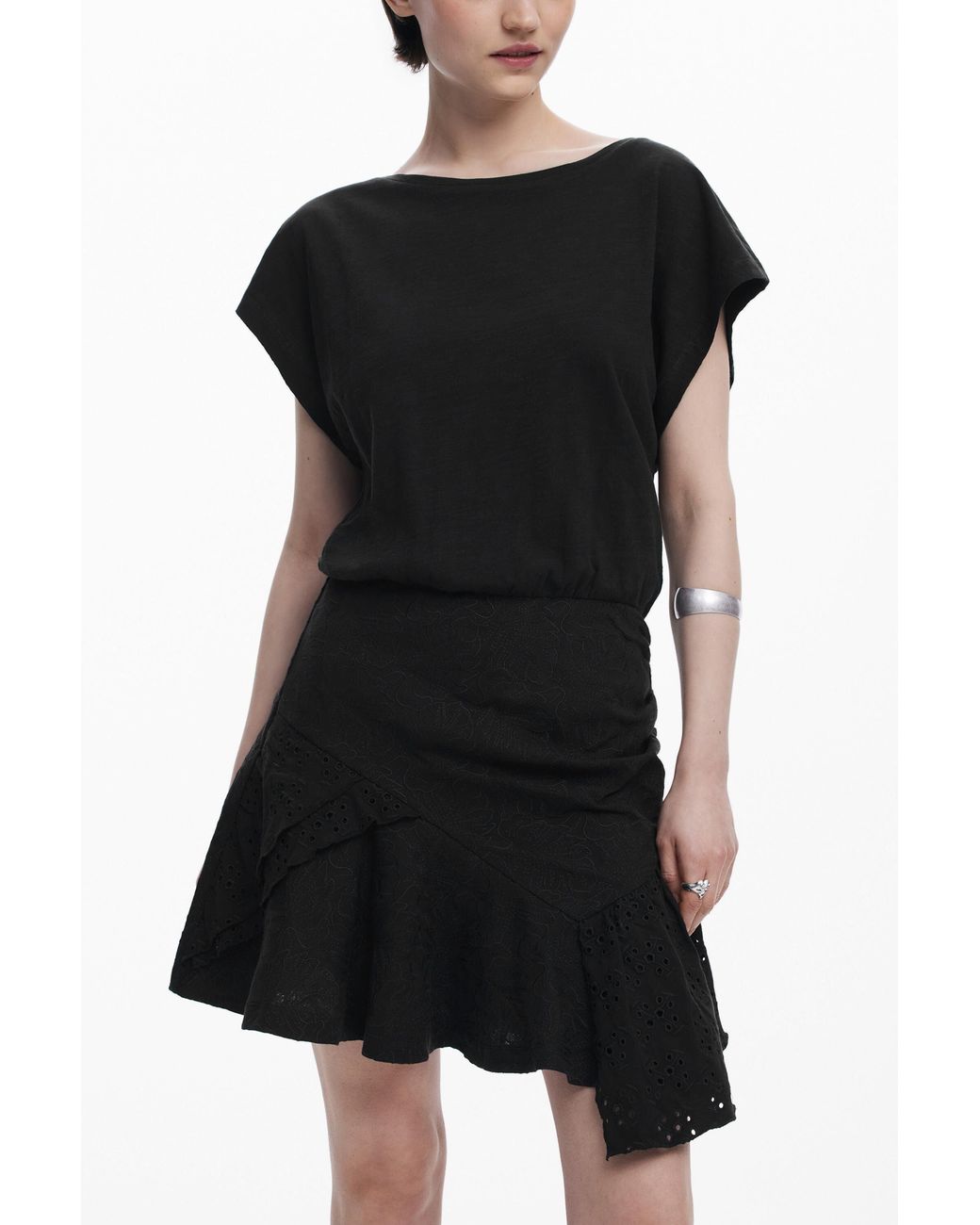 Desigual Black Puff-Sleeve Short Dress, Cotton