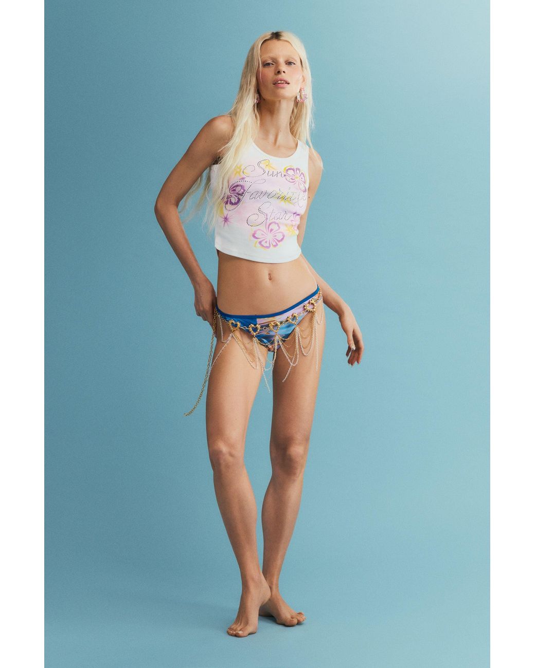 Desigual White Printed Strappy T-Shirt, Cotton