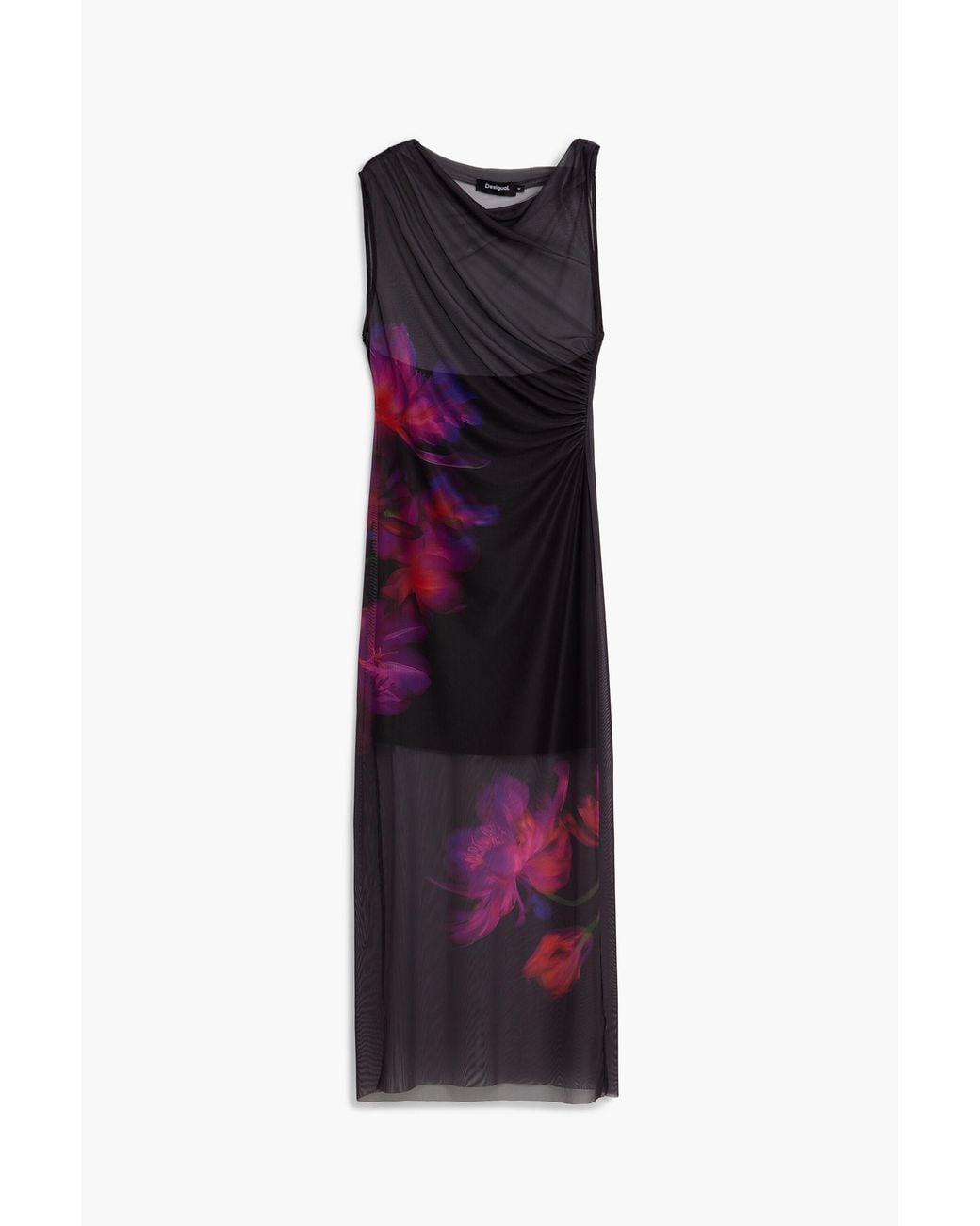 Desigual Black Floral Tulle Dress, Polyester